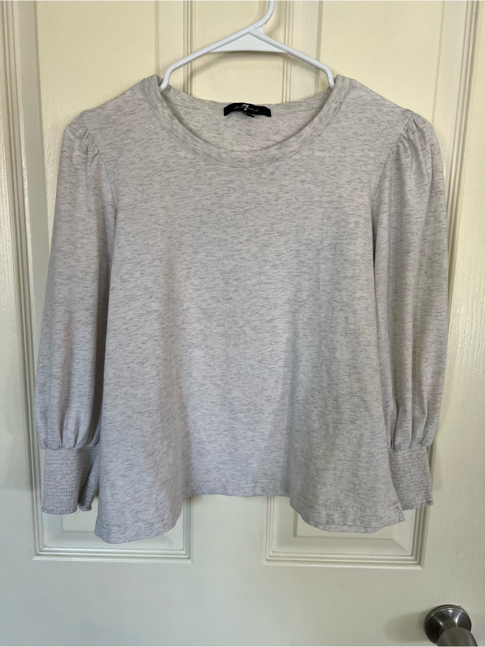 7 For All Mankind Heather Gray Puff Sleeve Top Smocked Cuff Long Sleeve L